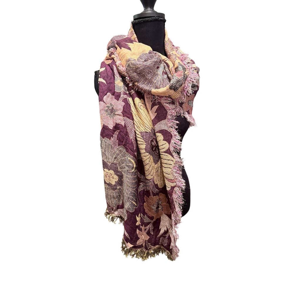 Purple wine bold floral tapestry reversible scarf shawl wrap moody dark romance
